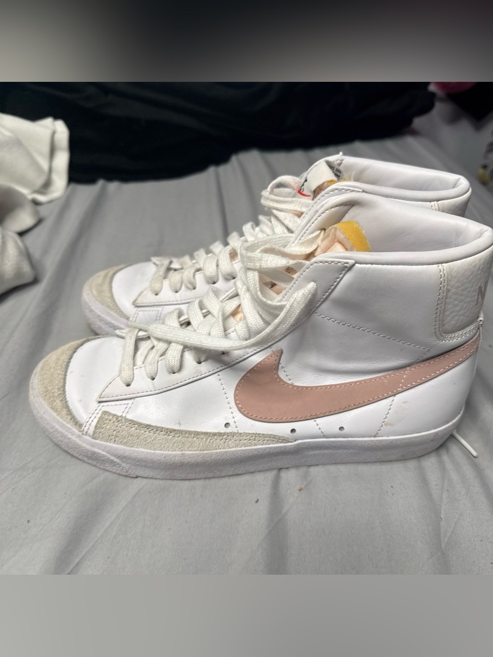 Nike Women's White High-Top Sneakers with Pale Pink Swoosh